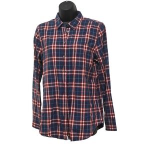 J. Crew Boy Fit Plaid Flannel‎ Shirt Navy Red White Long Sleeve Women's M